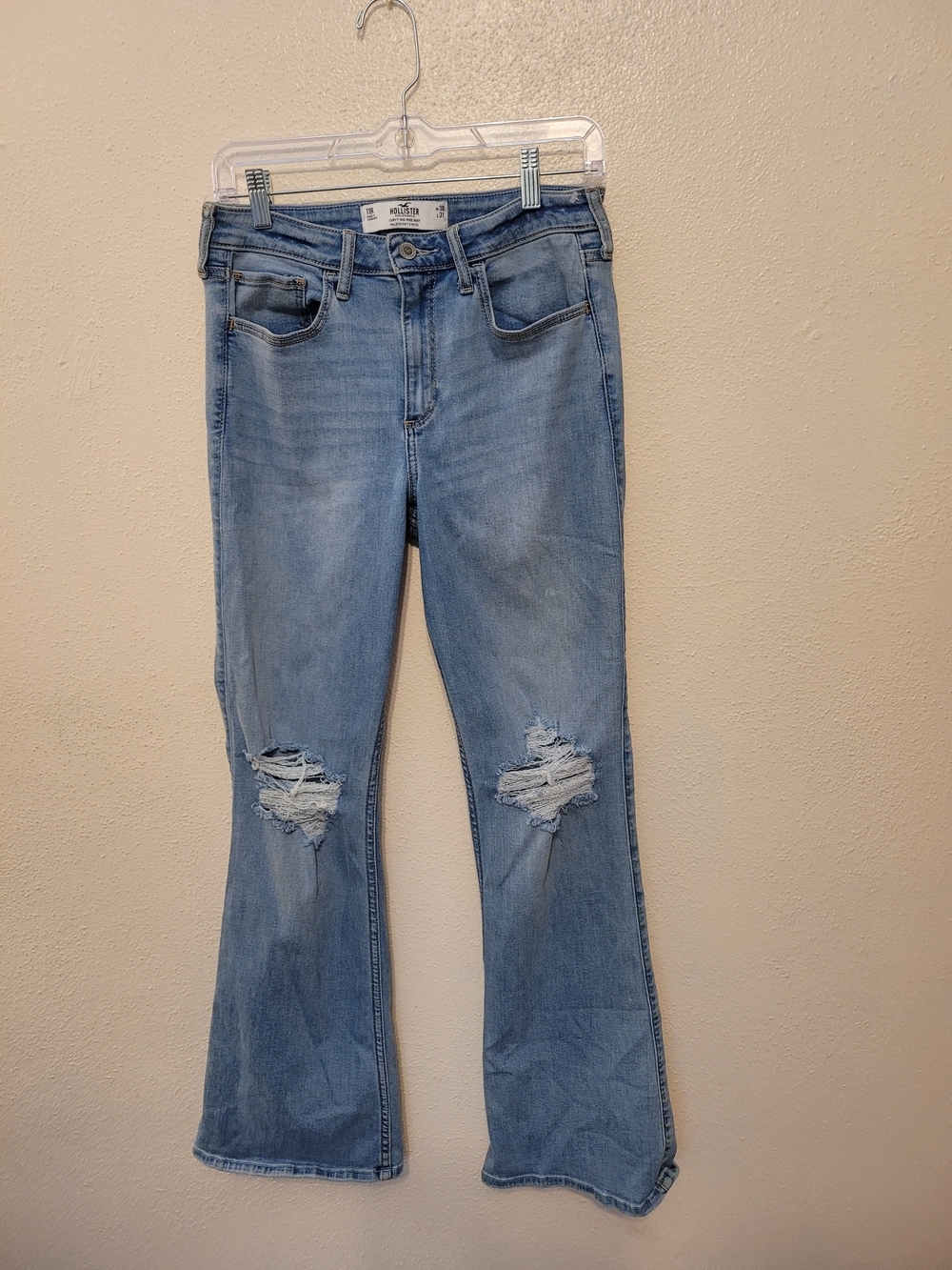 Hollister Curvy Mid-Rise Boot Jeans Light Wash Distressed Knee Women's 11R W30 L